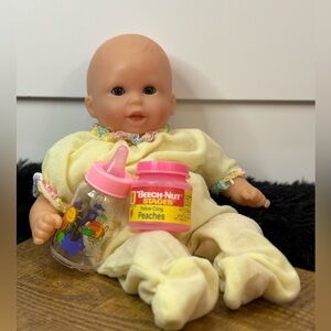 Corolle 2007 Baby Doll Yellow Outfit with Bottle and Food Accessories Set